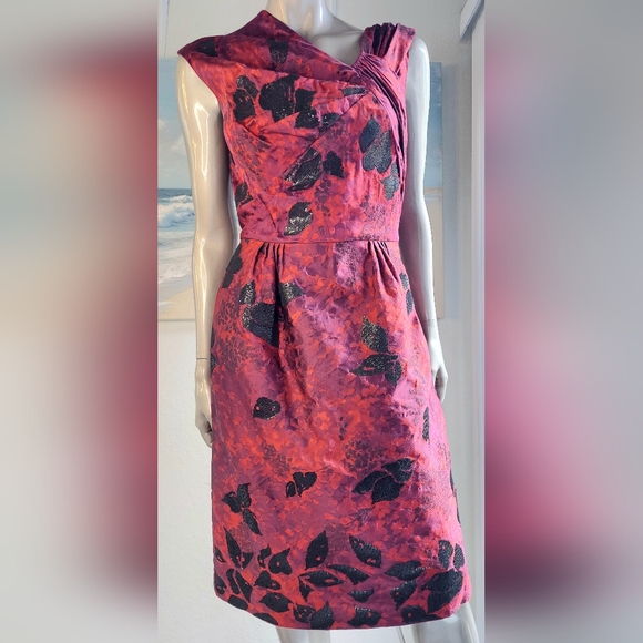*$4,300 OSCAR DE LA RENTA RED PURPLE FLORAL BEAD JAQUARD RUNW DRESS M - Picture 6 of 12